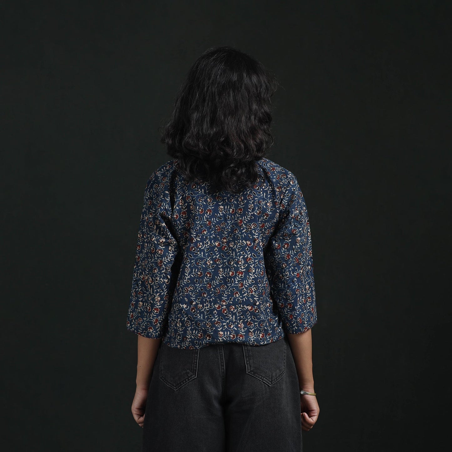 Hand embroidery block print cotton natural dyed ajrakh crop