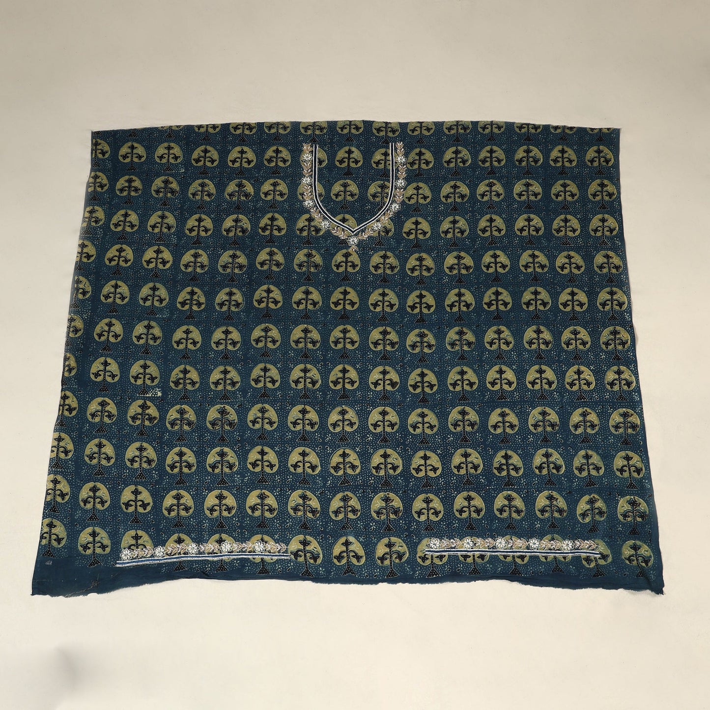 Blue - hand embroidery cotton blouse piece 03 - handcrafted