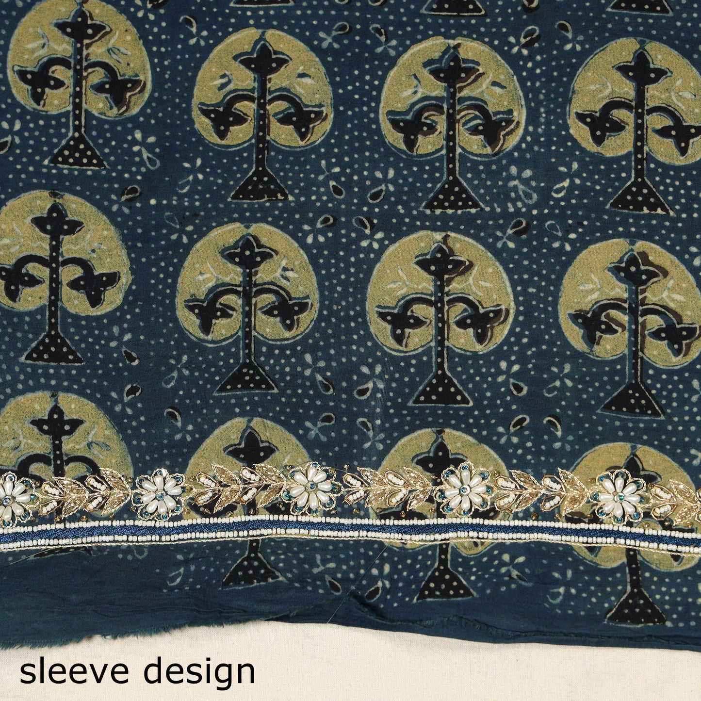 Blue - hand embroidery cotton blouse piece 03 - handcrafted