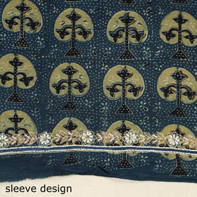 Blue - hand embroidery cotton blouse piece 03 - handcrafted