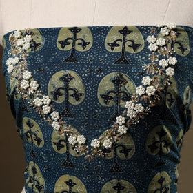 Blue - hand embroidery cotton blouse piece 04 - handcrafted