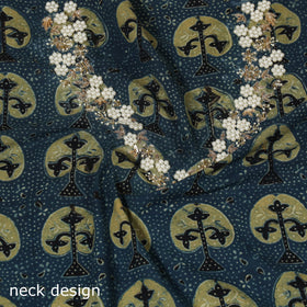 Blue - hand embroidery cotton blouse piece 04 - handcrafted