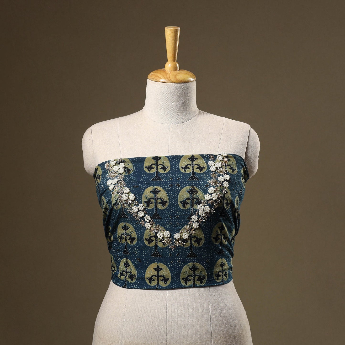 Blue - hand embroidery cotton blouse piece 04 - handcrafted