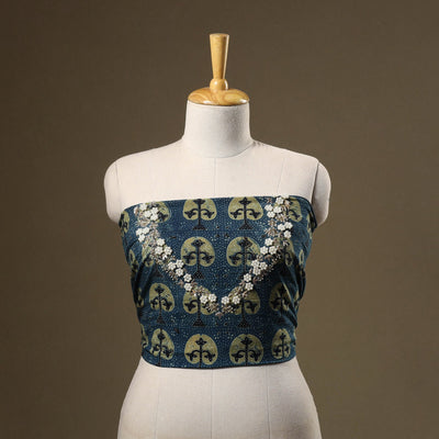 Blue - hand embroidery cotton blouse piece 04 - handcrafted