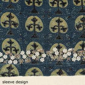 Blue - hand embroidery cotton blouse piece 04 - handcrafted