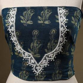 Blue Ajrakh Print Hand Embroidery Cotton Blouse Piece