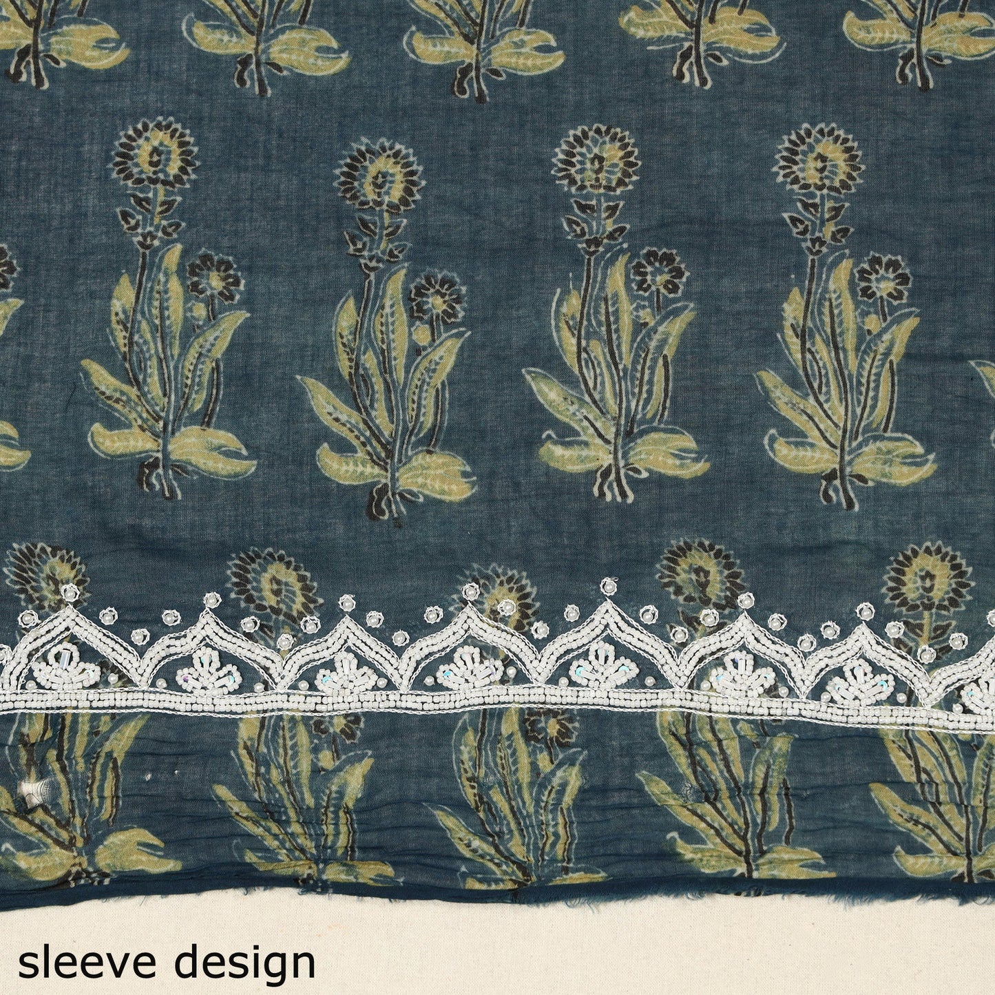 Blue Ajrakh Print Hand Embroidery Cotton Blouse Piece