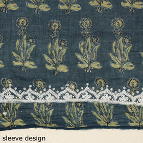 Blue Ajrakh Print Hand Embroidery Cotton Blouse Piece