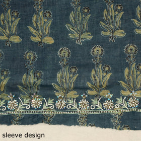 Blue Ajrakh Print Hand Embroidery Cotton Blouse Piece