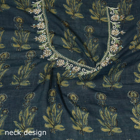 Blue Ajrakh Print Hand Embroidery Cotton Blouse Piece