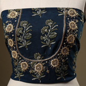 Blue - hand embroidery cotton blouse piece 08 - handcrafted