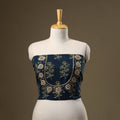 Blue - hand embroidery cotton blouse piece 08 - handcrafted