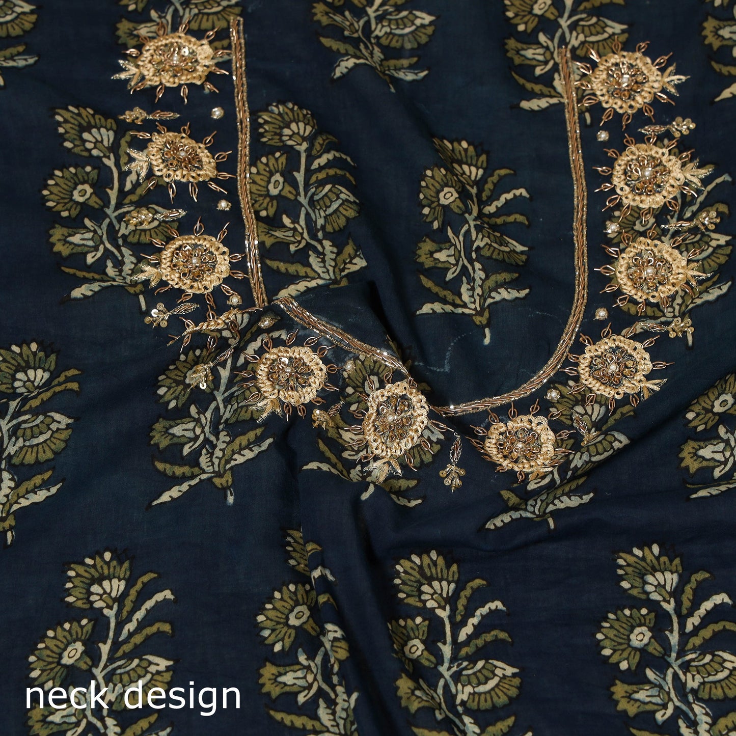 Blue - hand embroidery cotton blouse piece 08 - handcrafted