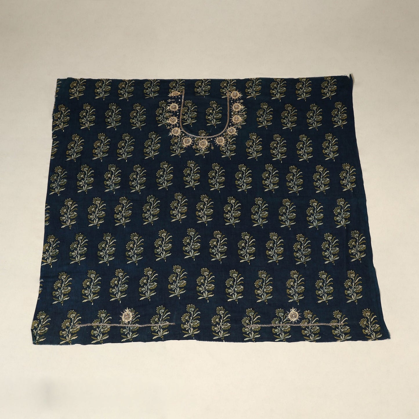 Blue - hand embroidery cotton blouse piece 08 - handcrafted