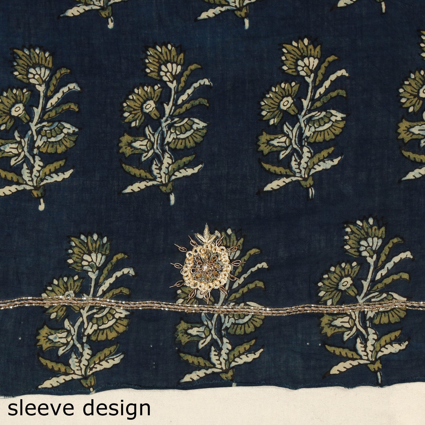 Blue - hand embroidery cotton blouse piece 08 - handcrafted