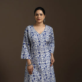 Hand embroidery cotton a-line batik kurta for women 03