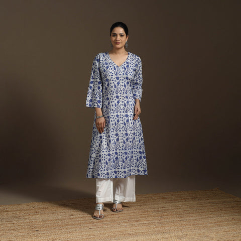 Hand embroidery cotton a-line batik kurta for women 03