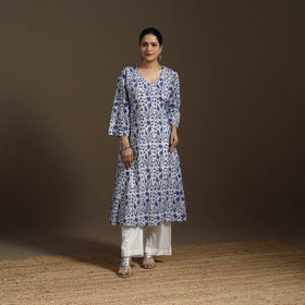 Hand embroidery cotton a-line batik kurta for women 03