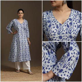Hand embroidery cotton a-line batik kurta for women 03