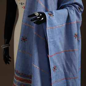 Blue Hand Embroidery Khes Handwoven Cotton Kantha Dupatta