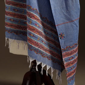 Blue Hand Embroidery Khes Handwoven Cotton Kantha Dupatta