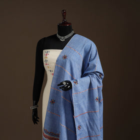 Blue Hand Embroidery Khes Handwoven Cotton Kantha Dupatta