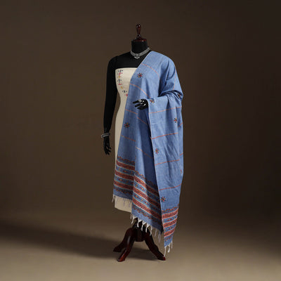 Blue Hand Embroidery Khes Handwoven Cotton Kantha Dupatta