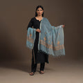 Blue Hand Embroidery Kota Silk Kashida Dupatta