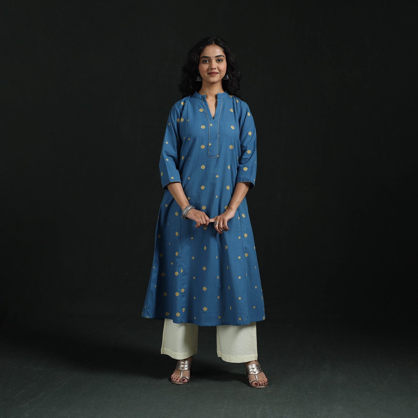 Hand embroidery a-line cotton jacquard kurta for women 12