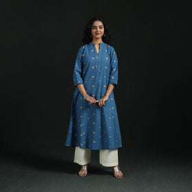 Hand embroidery a-line cotton jacquard kurta for women 12