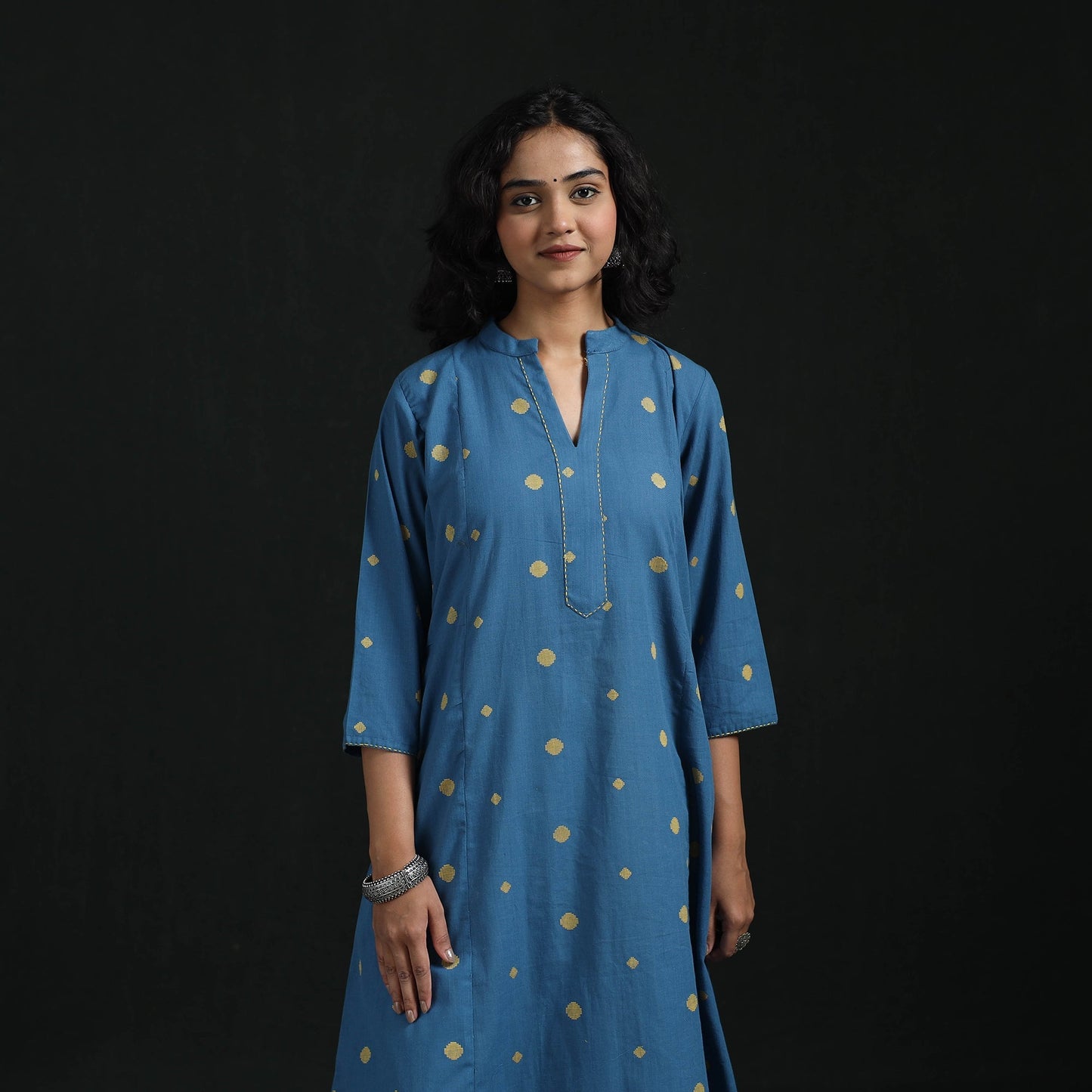 Hand embroidery a-line cotton jacquard kurta for women 12