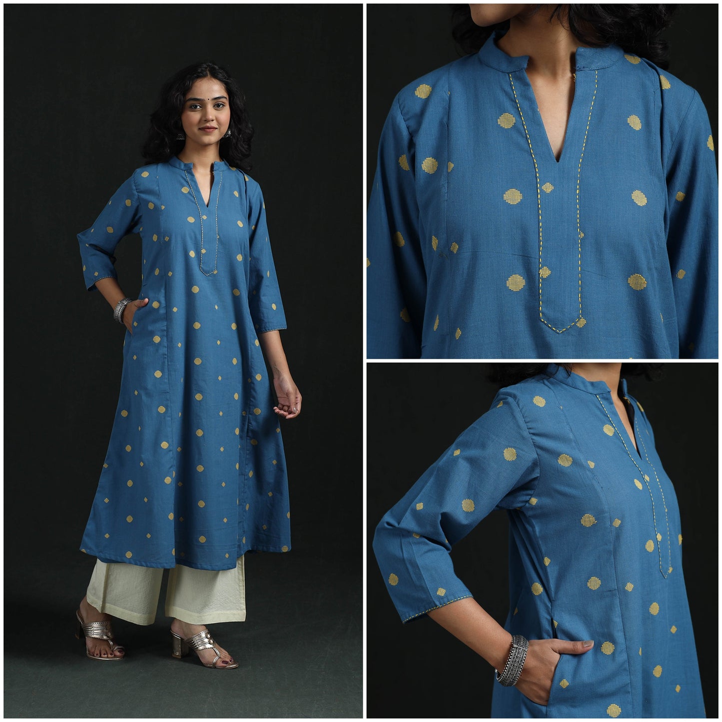 Hand embroidery a-line cotton jacquard kurta for women 12