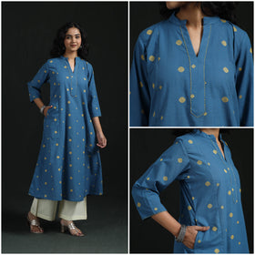 Hand embroidery a-line cotton jacquard kurta for women 12