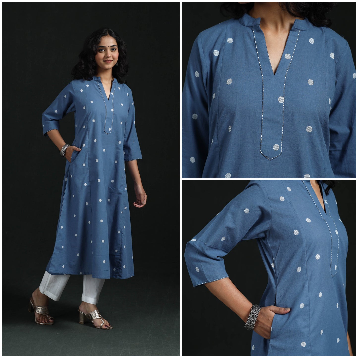 Hand embroidery a-line cotton jacquard kurta for women 14