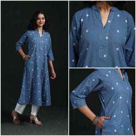 Hand embroidery a-line cotton jacquard kurta for women 14