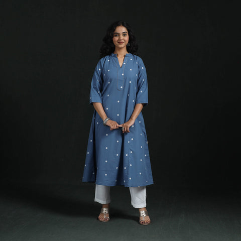 Hand embroidery a-line cotton jacquard kurta for women 14