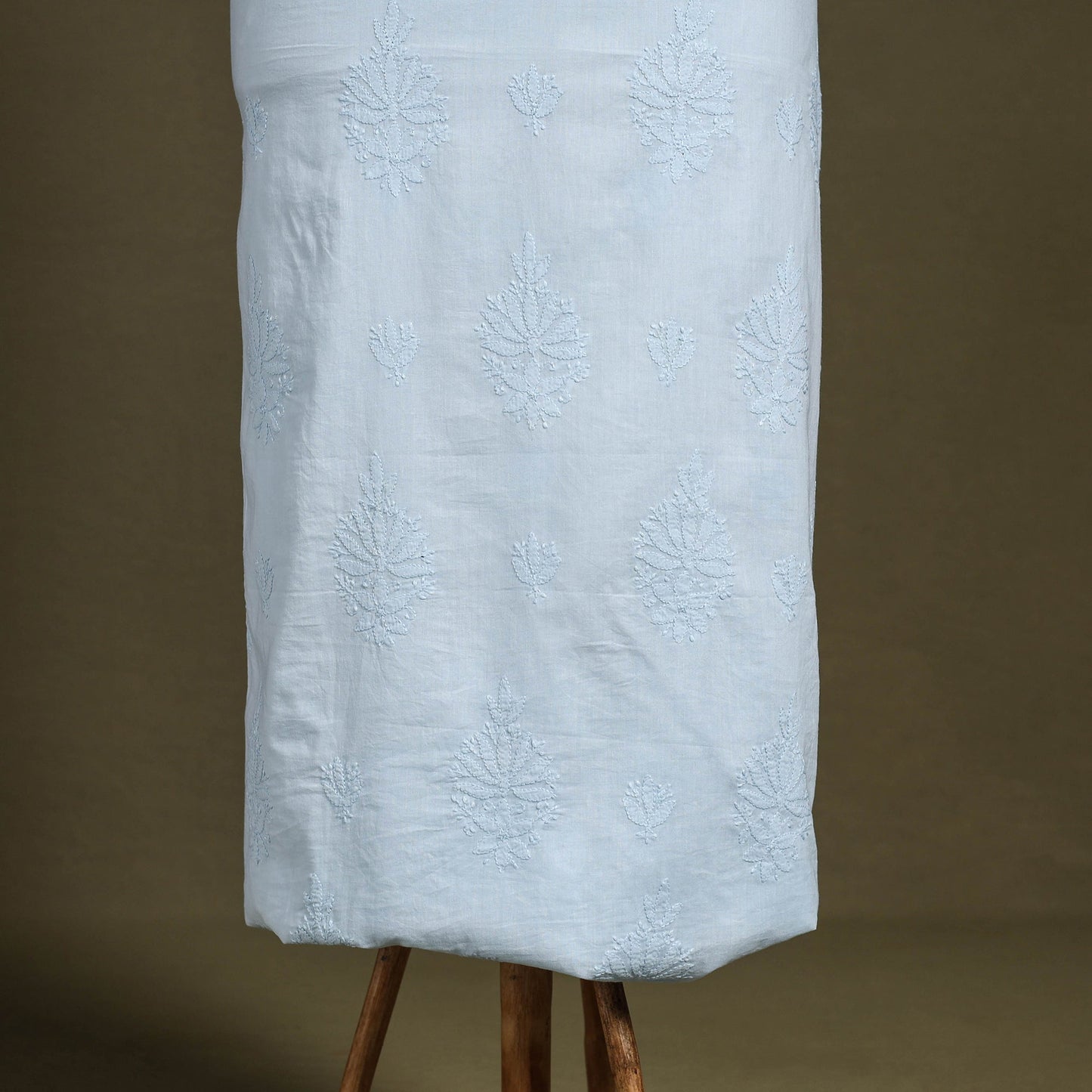 Blue Hand Embroidery Mul Cotton Chikankari Kurta Material