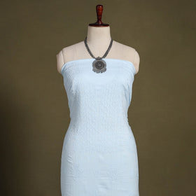 Blue Hand Embroidery Mul Cotton Chikankari Kurta Material