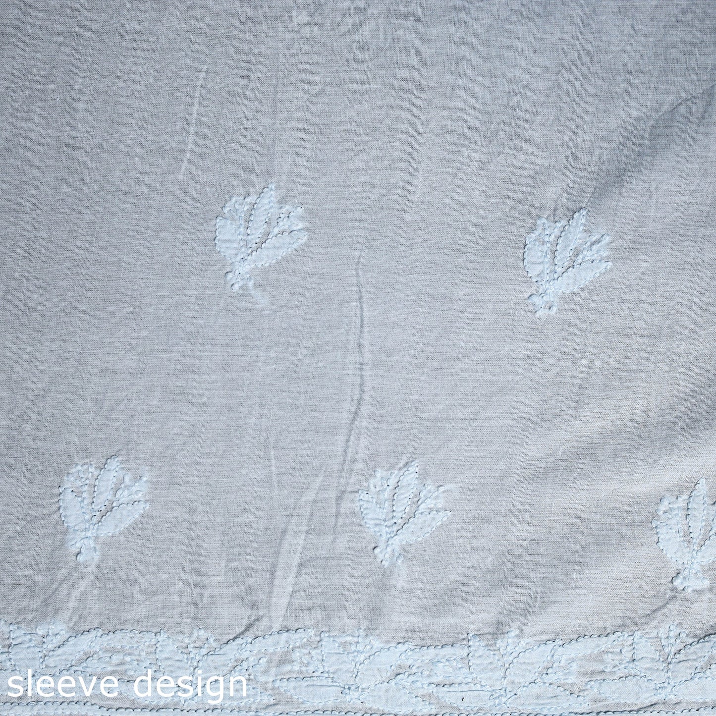 Blue Hand Embroidery Mul Cotton Chikankari Kurta Material