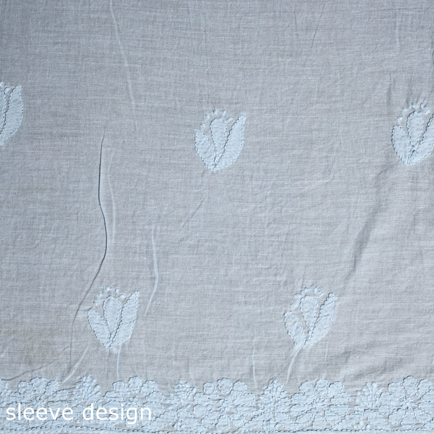 Blue Hand Embroidery Mul Cotton Chikankari Kurta Material