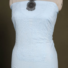 Blue Hand Embroidery Mul Cotton Chikankari Kurta Material