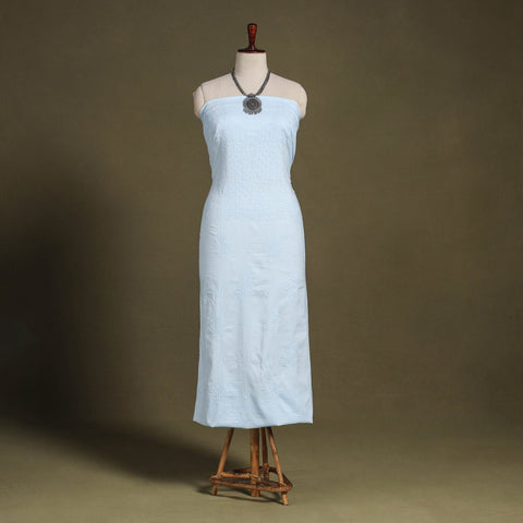 Blue Hand Embroidery Mul Cotton Chikankari Kurta Material