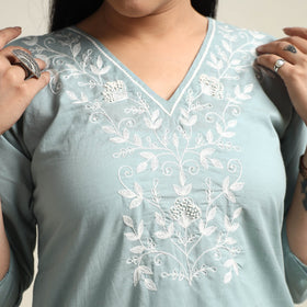  Plain Dyed Hand Embroidery Cotton Long Kurta Online at iTokri.com