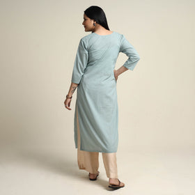  Plain Dyed Hand Embroidery Cotton Long Kurta Online at iTokri.com