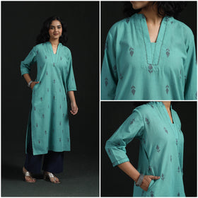 Hand embroidery straight cotton jacquard kurta for women 07