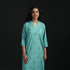 Hand embroidery straight cotton jacquard kurta for women 07
