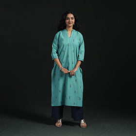 Hand embroidery straight cotton jacquard kurta for women 07