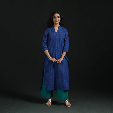Hand embroidery straight cotton jacquard kurta for women 08