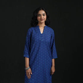 Hand embroidery straight cotton jacquard kurta for women 08