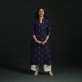 Hand embroidery straight cotton jacquard kurta for women 10
